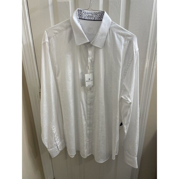 Bugatchi Uomo Shirt Men's Shaped Fit Long Sleeve Button Up White XXL  Print Flip - Picture 1 of 12